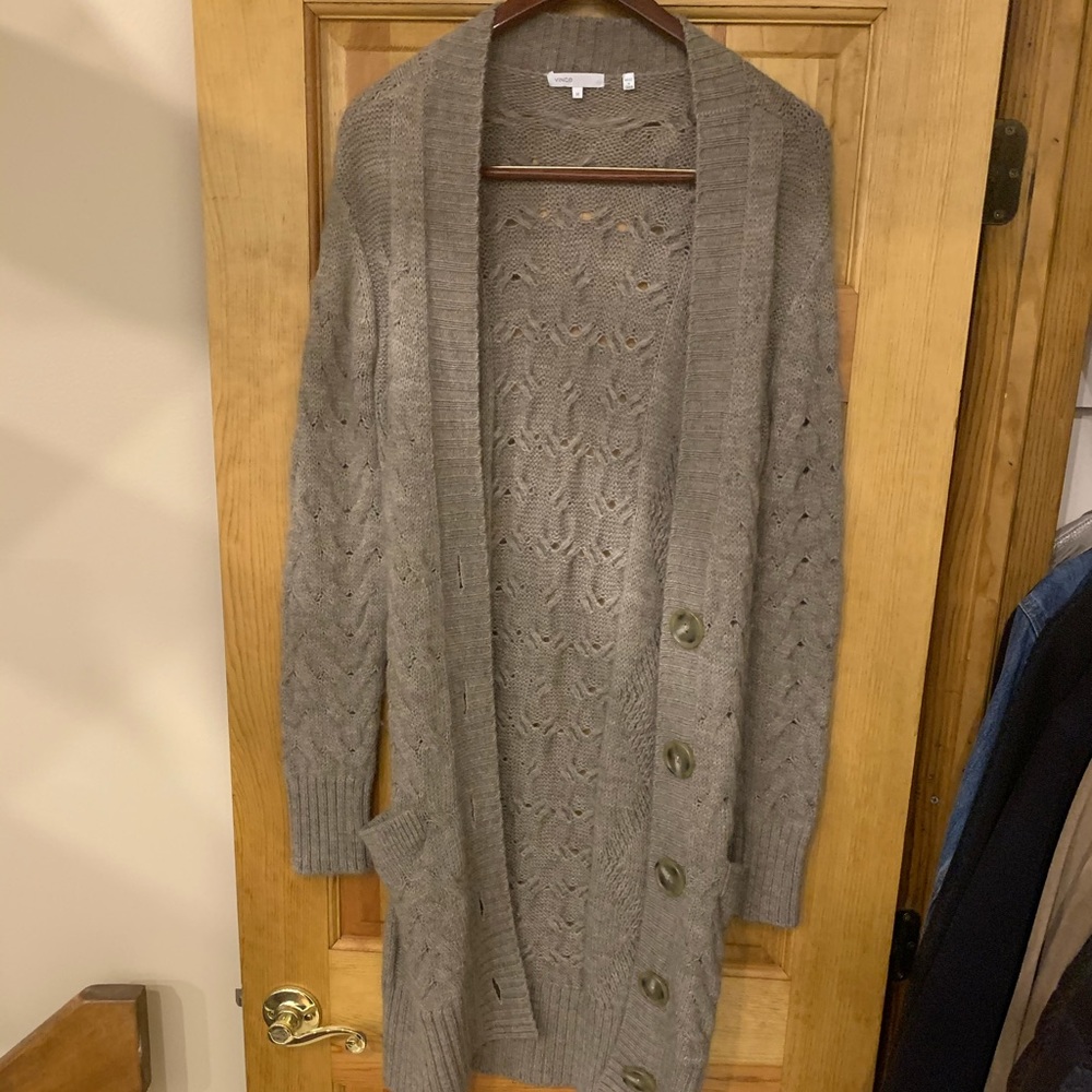 Vince Alpaca Merino Wool Blend Open Front Long Draped Cardigan Beige Size M
